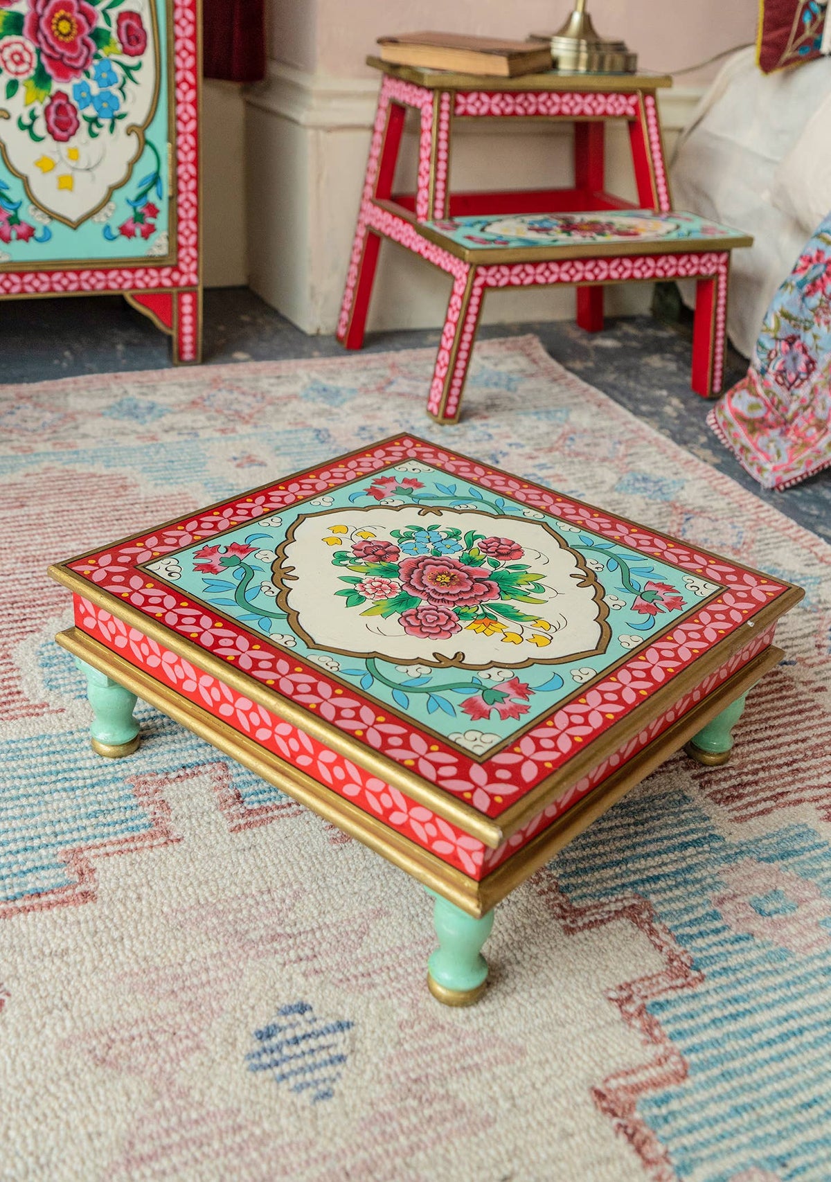Rikisha Bajot Table | Hand-Painted Rajasthani Craft