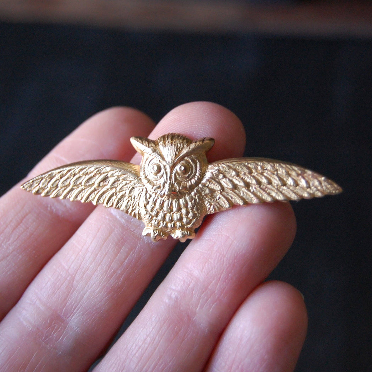 Golden Horned Owl Brooch Pin | Handmade Brass Owl Pin