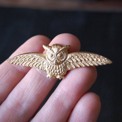 Golden Horned Owl Brooch Pin | Handmade Brass Owl Pin