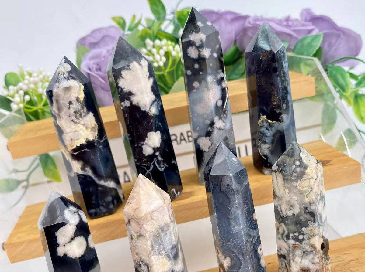 Black Flower Agate Tower | Growth & Protection