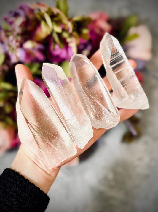 Silver Lemurian Quartz Points from Brazil | Raw Crystal Points