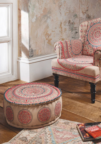 Mandala Embroidered Pouffe | Handcrafted Cotton Pouffe