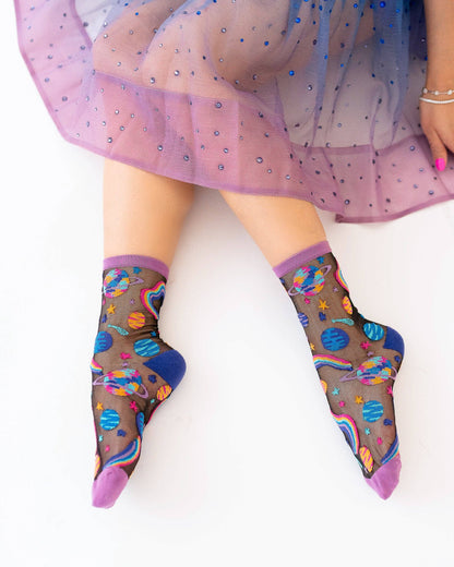 Pop Art Planets | Sheer Crew Socks