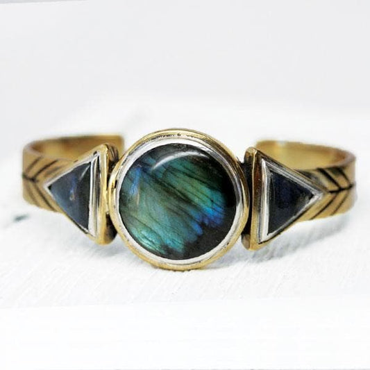 Hemisphere Cuff | Labradorite, Brass with Sterling Silver | Bahgsu Jewels