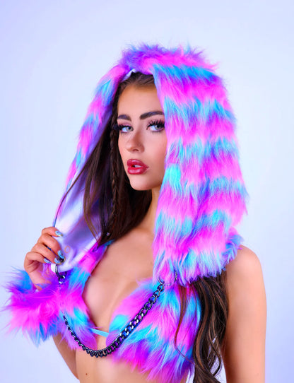 Cheshire Diva Fuzzy Hood | Faux Fur Festival Hood