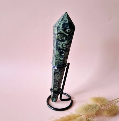 Kambaba Jasper Wand | Grounding Crystal Scepter with Stand