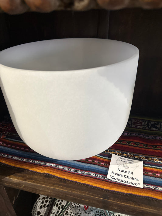 Frosted Quartz Crystal Singing Bowl (11") | F4 | A=432 Hz| Heart Chakra