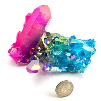 Triple Color Titanium Aura Quartz Cluster | Iridescent Crystal Specimen