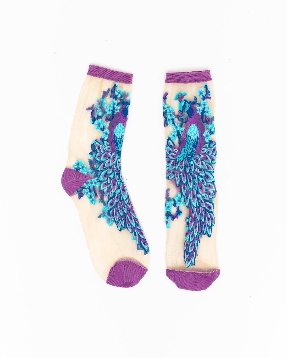 Aquamarine Peacock | Sheer Crew Sock