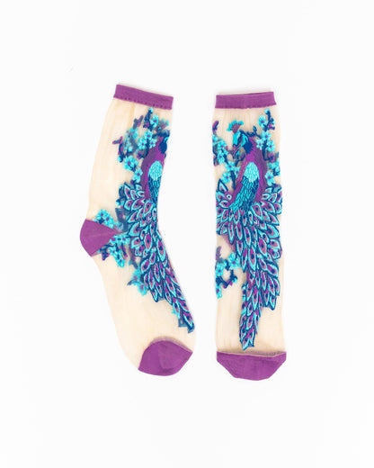 Aquamarine Peacock | Sheer Crew Sock