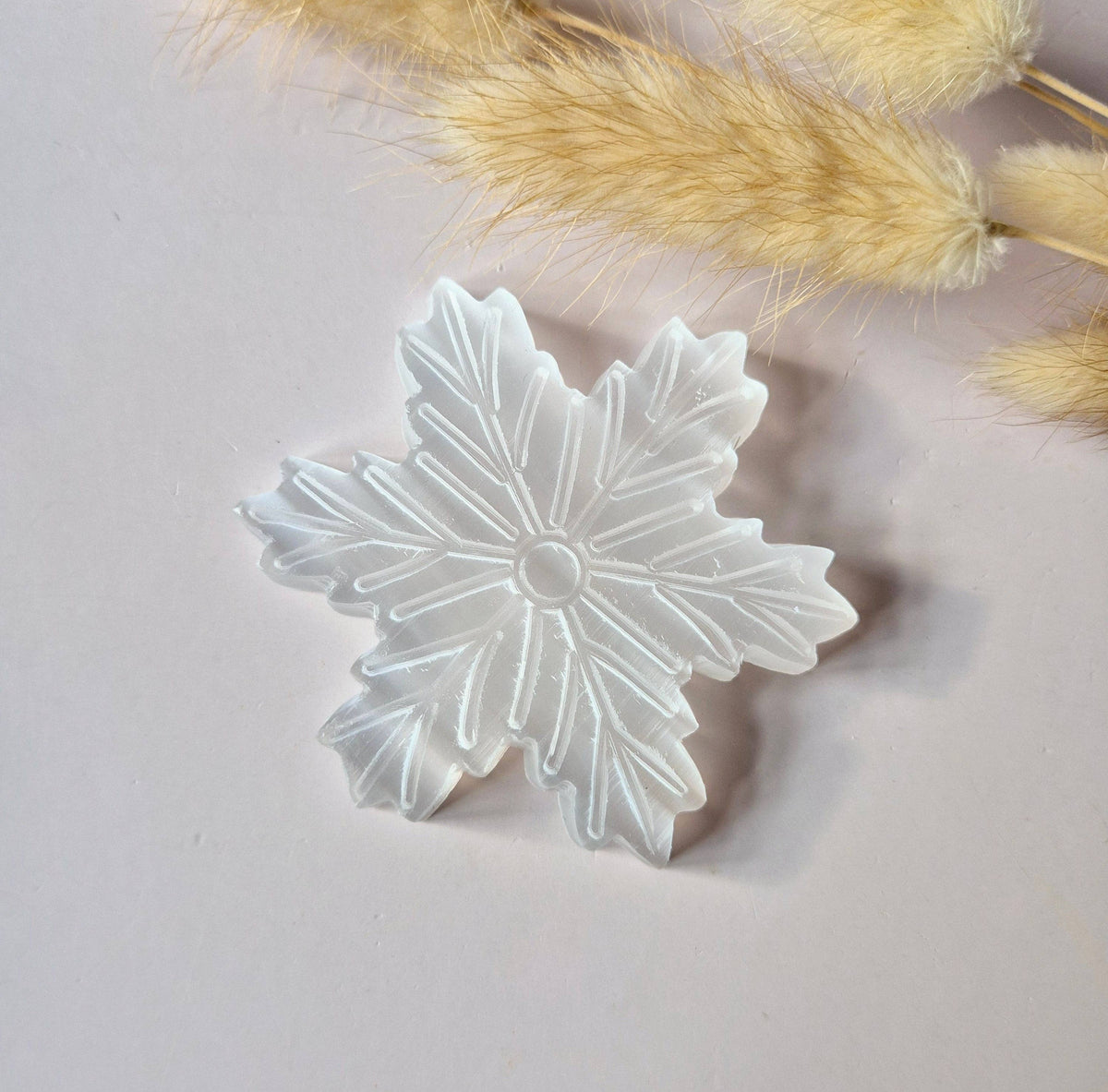 Selenite Snowflake 70 mm Carving - Christmas Gemstone Winter Decoration