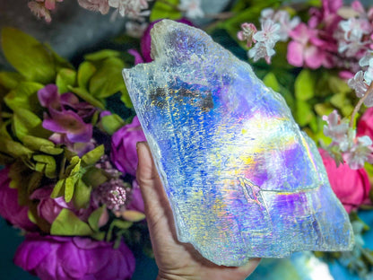 Raw Aura Selenite from USA | Iridescent Cleansing Crystal