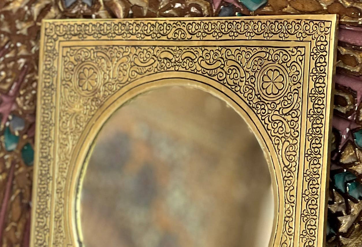 Moroccan Brass Mirror | Hand Embossed Decorative Mirror