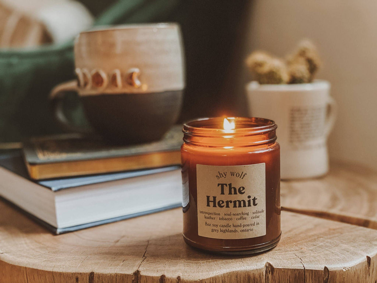 The Hermit Tarot Inspired Soy Candle | Leather, Tobacco, Coffee & Cedar