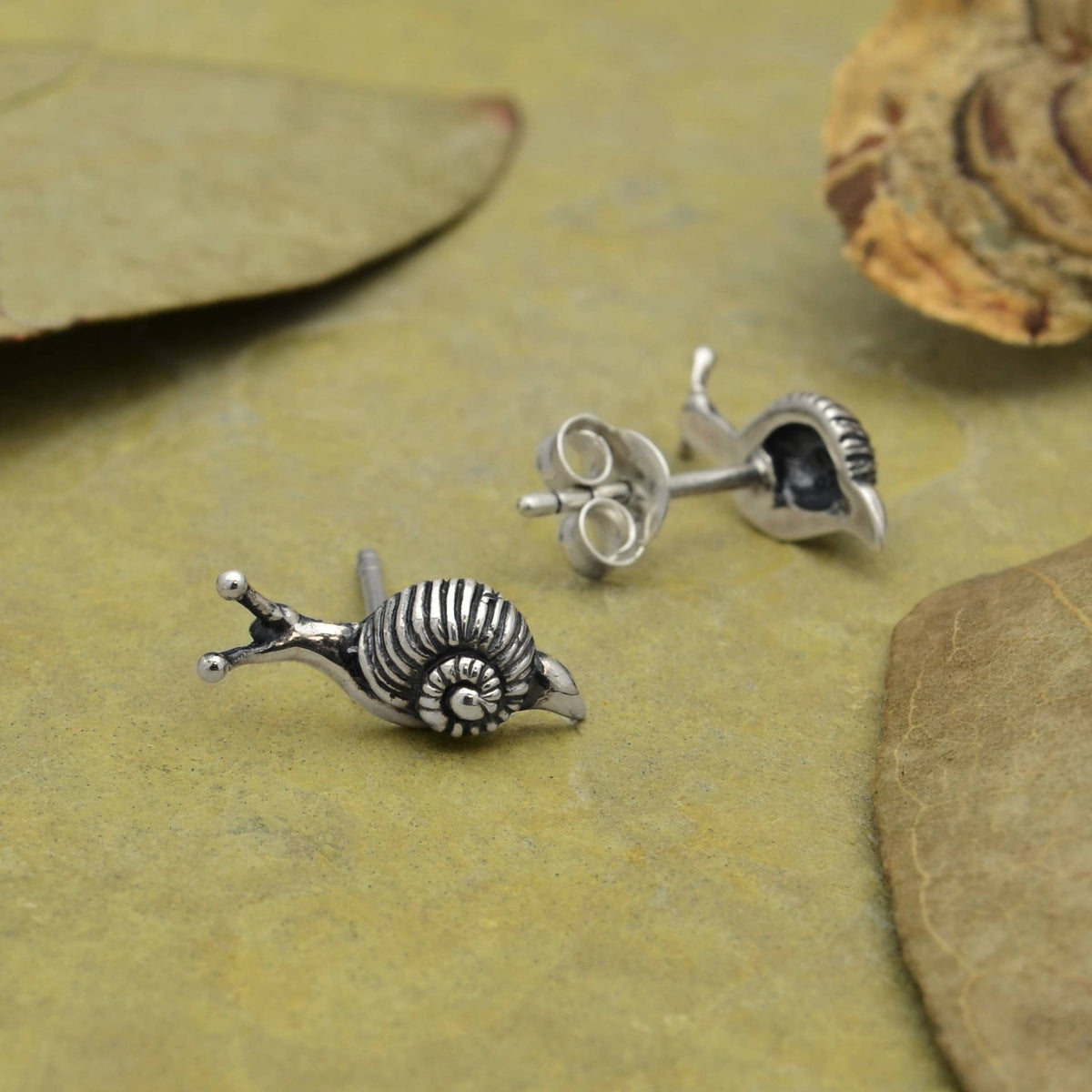 Tiny Snail Post Earrings | Sterling Silver or Golden Bronze