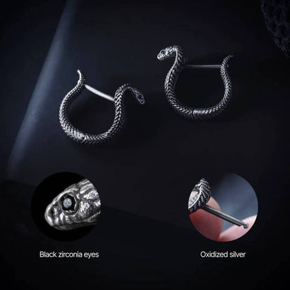 Cobra Huggie Earrings | Oxidized Sterling Silver & Zircon | Coppertist.Wu