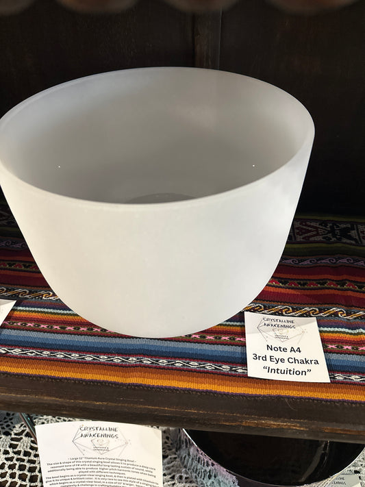 Frosted Quartz Crystal Singing Bowl (10") | A4 | A=432 Hz | Third Eye Chakra