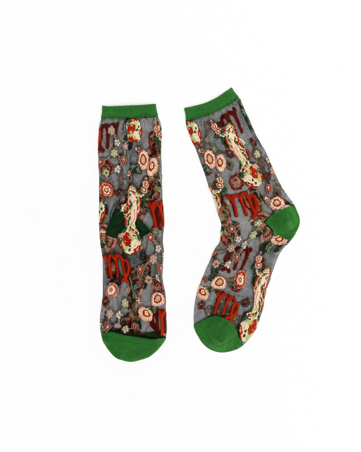 Virgo Zodiac Black Sheer Crew Sock **