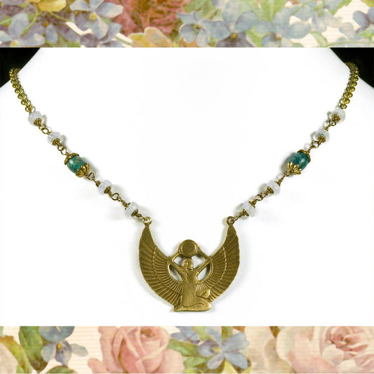 Goddess Isis Necklace | Vintage Brass, Moonstone & Lapis