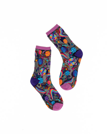 Pop Art Planets | Sheer Crew Socks