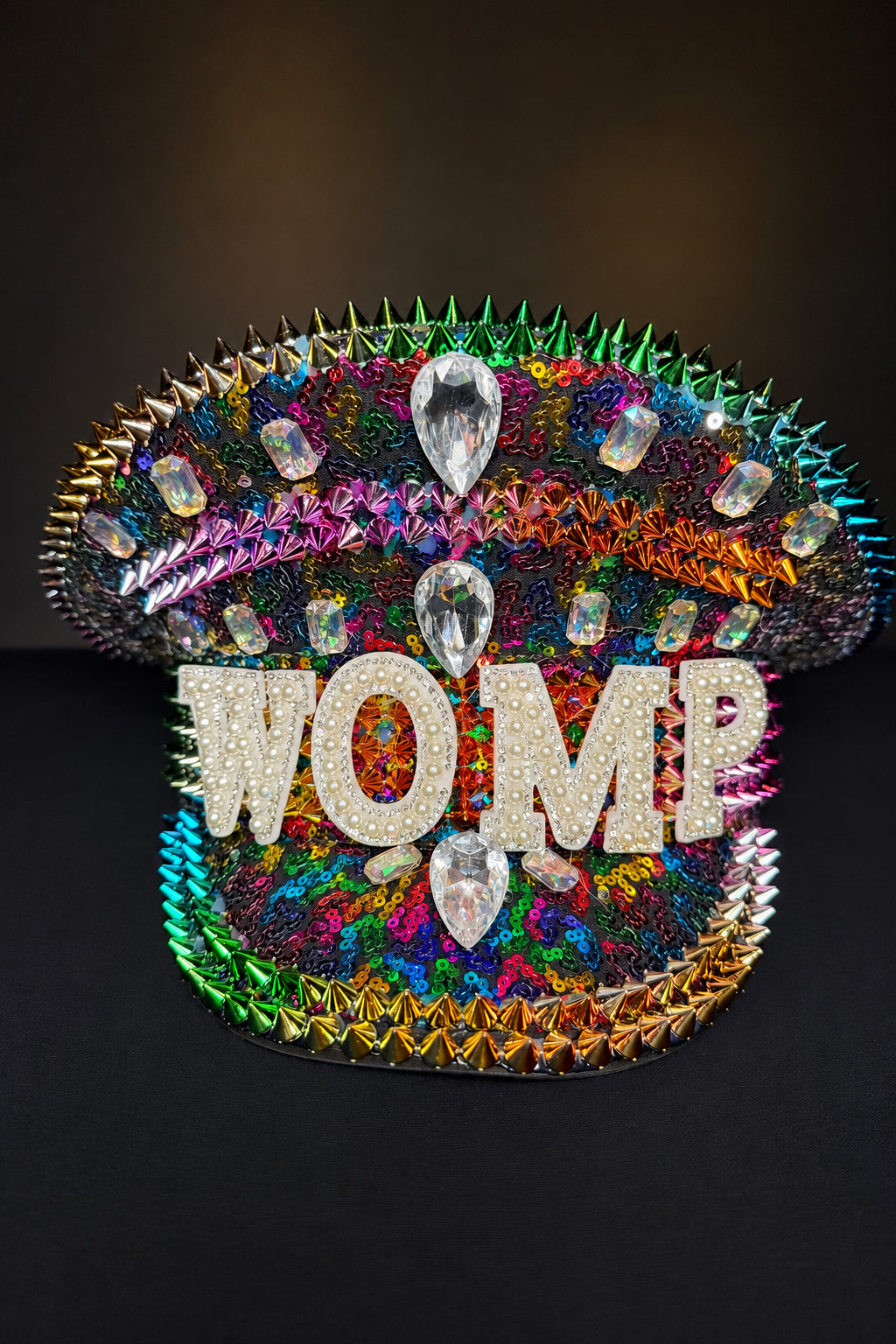 Rainbow Sequin Rhinestone Captain's Hat | Festival Glam