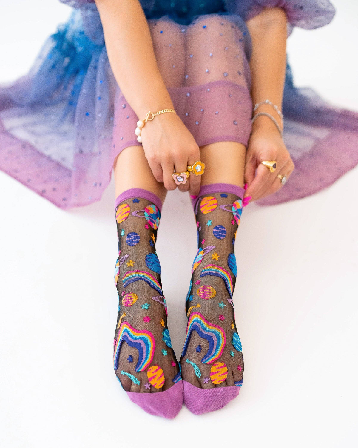 Pop Art Planets | Sheer Crew Socks