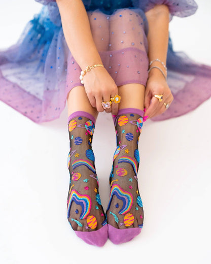 Pop Art Planets | Sheer Crew Socks