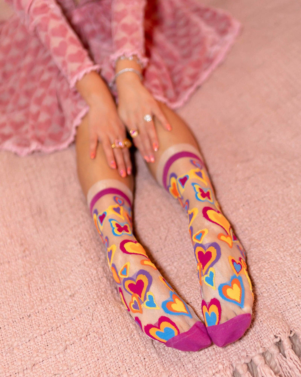 Y2K Hearts | Sheer Ruffle Crew Socks