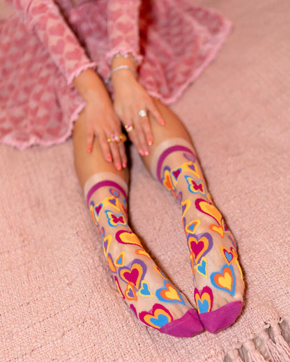 Y2K Hearts | Sheer Ruffle Crew Socks