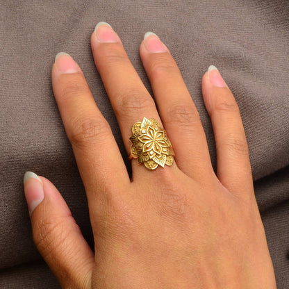 Large Mandala Ring | Sterling Silver & Golden Bronze