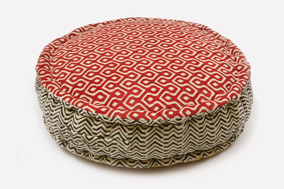 Block Print Round Meditation Cushion | Jaipur Block Print