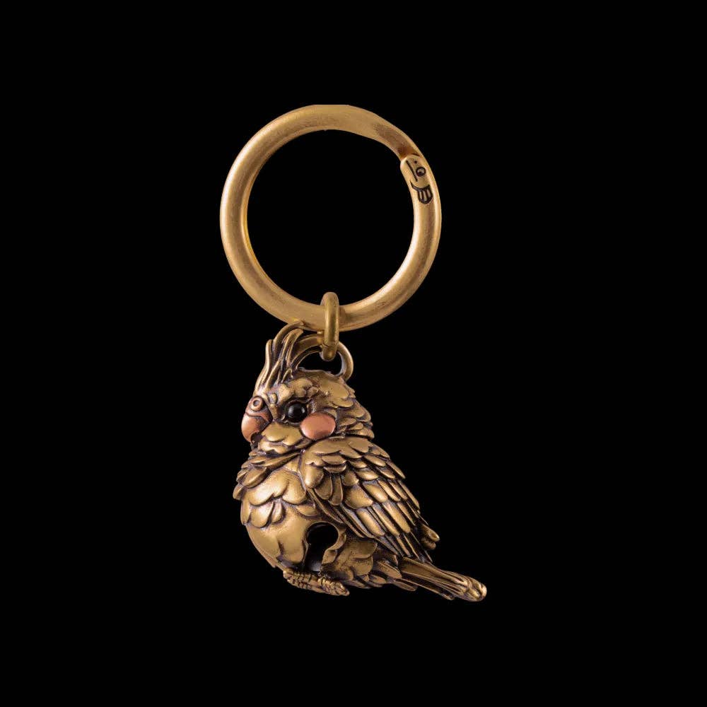 Cockatiel Bell Keychain | Brass, Purple Copper & Black Agate | Coppertist.Wu