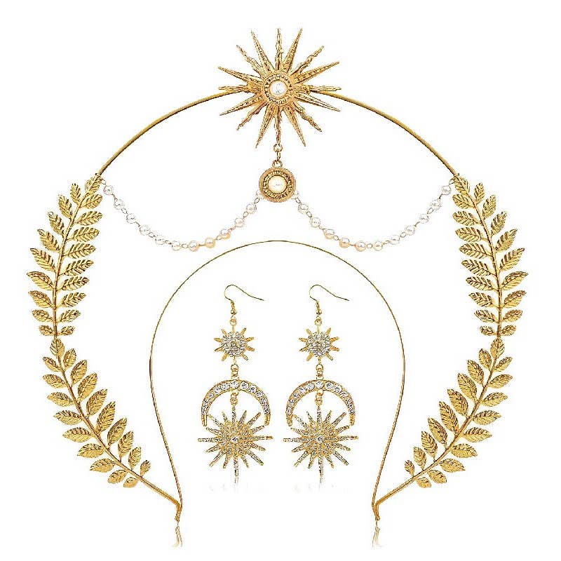 Mary Goddess Crown & Earring Set | Celestial Pearl Halo Embellishment