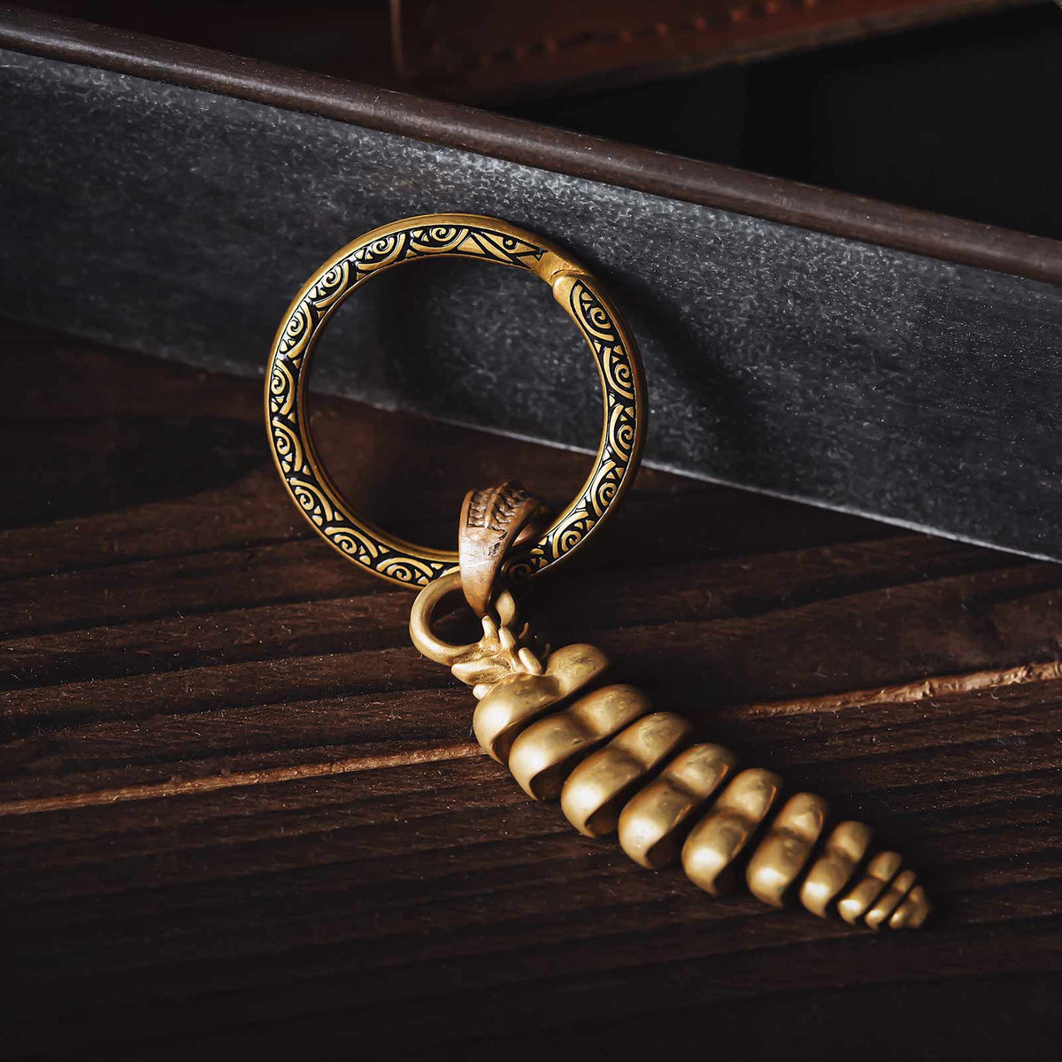Ouroboros Key Ring | Brass with Enamel Accents | Coppertist.Wu