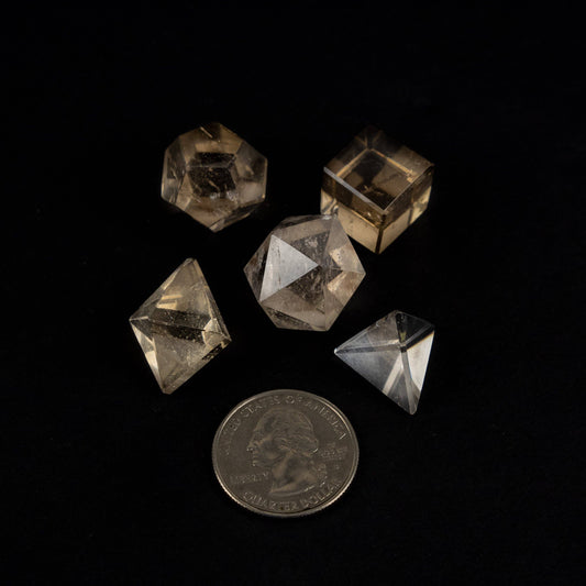 Five Platonic Solids Crystal Set | Smoky Quartz