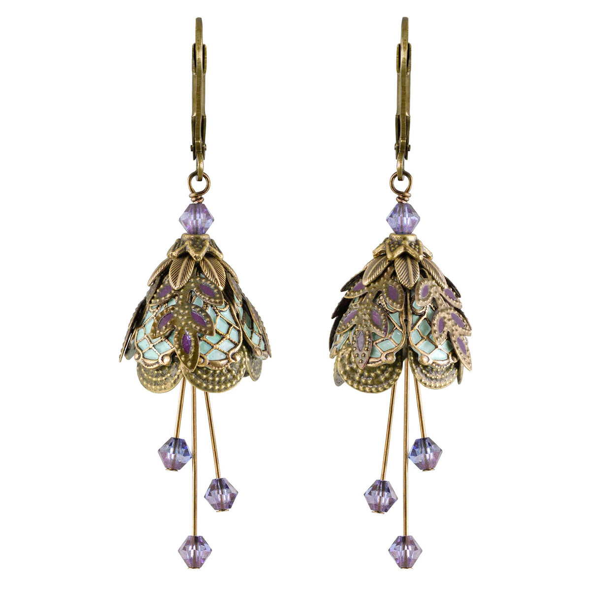 Italian Courtesan Flower Fairy Earrings | Hand-Painted Brass & Swarovski Crystal