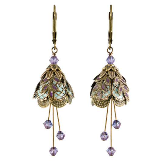 Italian Courtesan Flower Fairy Earrings | Hand-Painted Brass & Swarovski Crystal