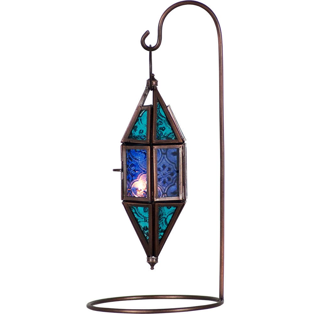 Chapel Lantern | Aqua & Blue Glass Candle Holder