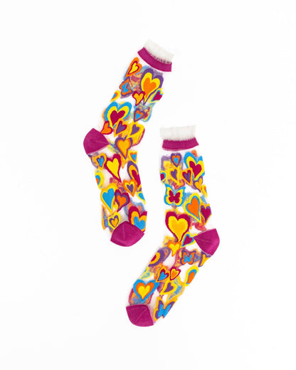 Y2K Hearts | Sheer Ruffle Crew Socks