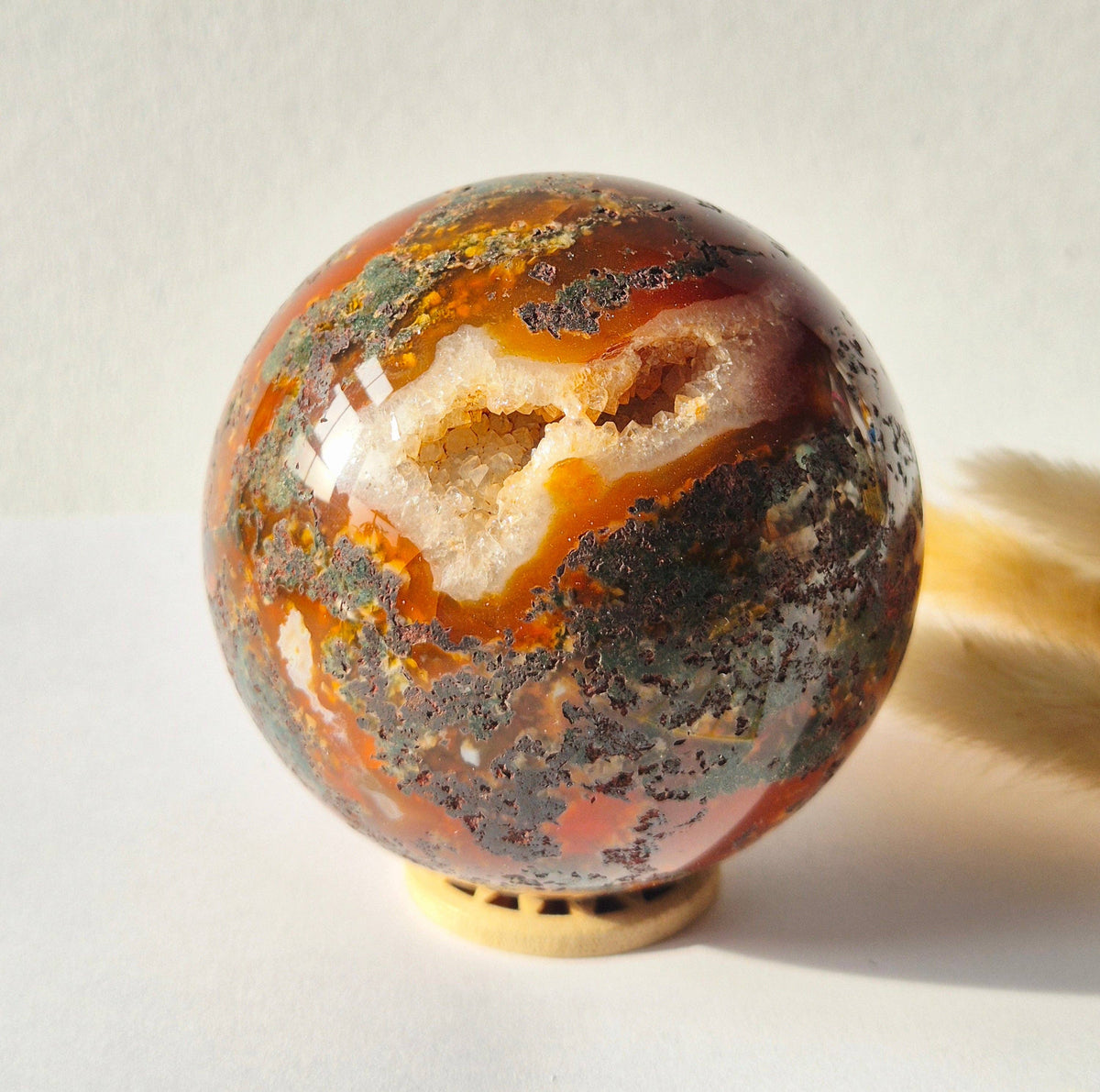 Red Moss Agate Druzy Gemstone Sphere 3" | 542 g