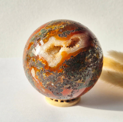Red Moss Agate Druzy Gemstone Sphere 3" | 542 g