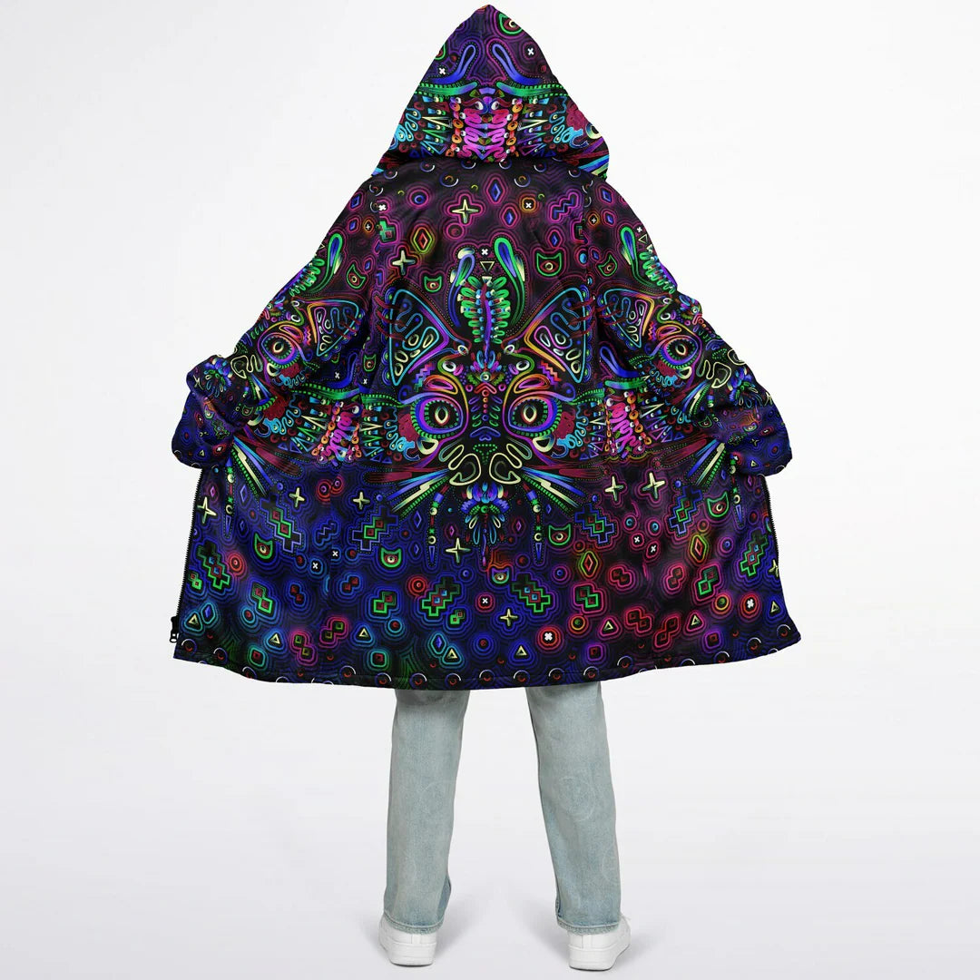 Trippy Cat Hooded Zipper Cloak | Micro-Mink Fleece