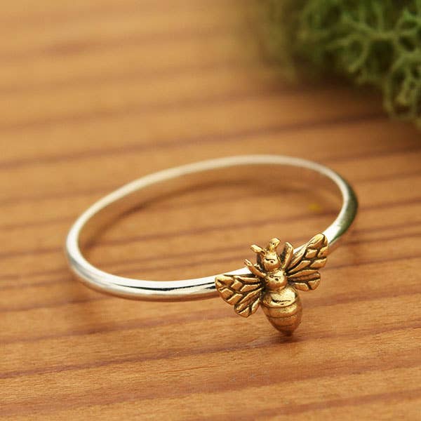 Tiny Bee Ring | Bronze & Sterling Silver