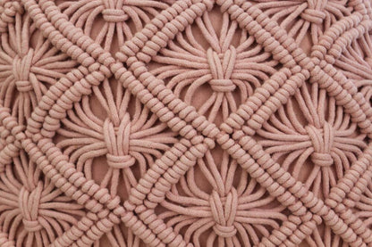 Pink Macramé Accent Pillow | Handwoven Home Décor