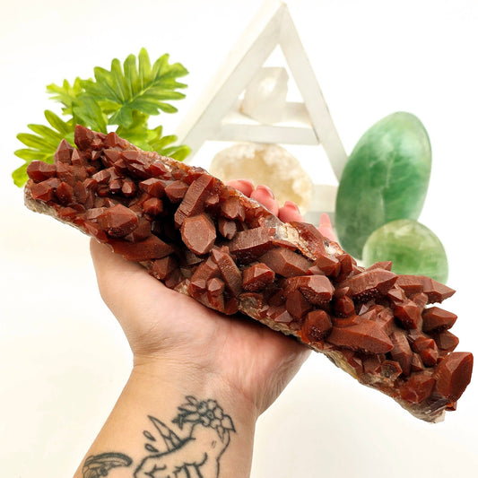 Red Hematite Quartz Crystal Cluster from Brazil | Natural Grounding Stone
