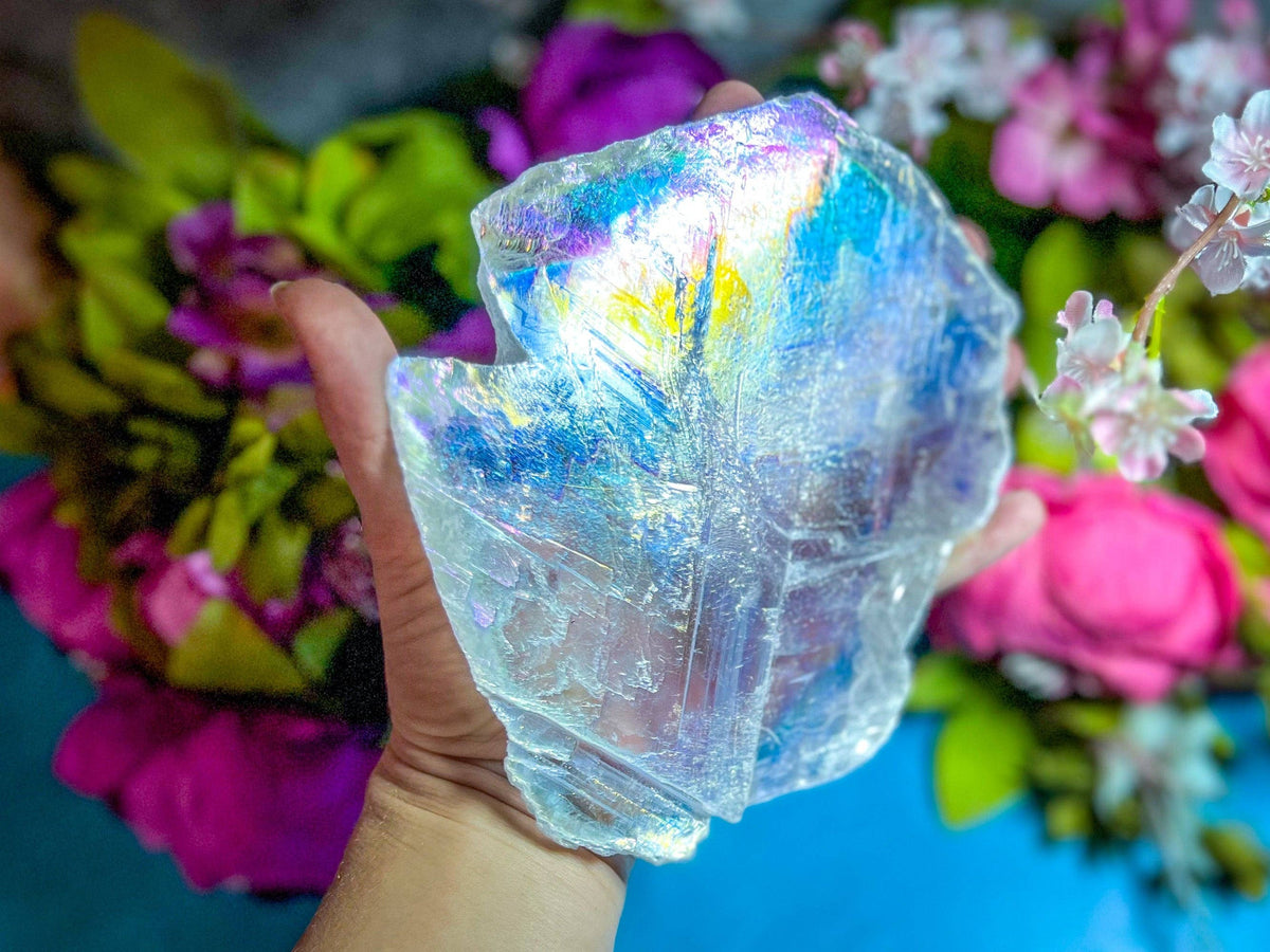 Raw Aura Selenite from USA | Iridescent Cleansing Crystal