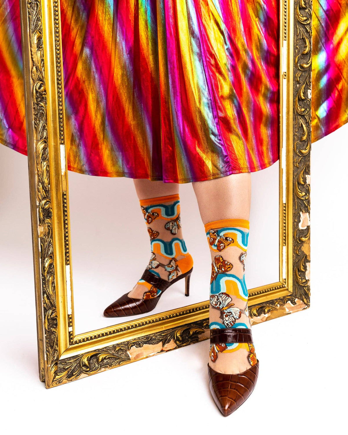 Retro Rainbow Butterfly | Sheer Crew Socks