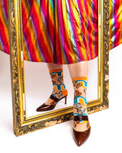 Retro Rainbow Butterfly | Sheer Crew Socks
