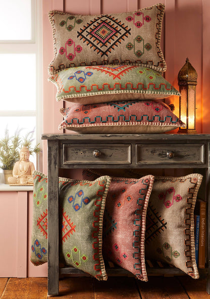 Satara Embroidered Cushion | Artisan Cotton Decorative Pillow