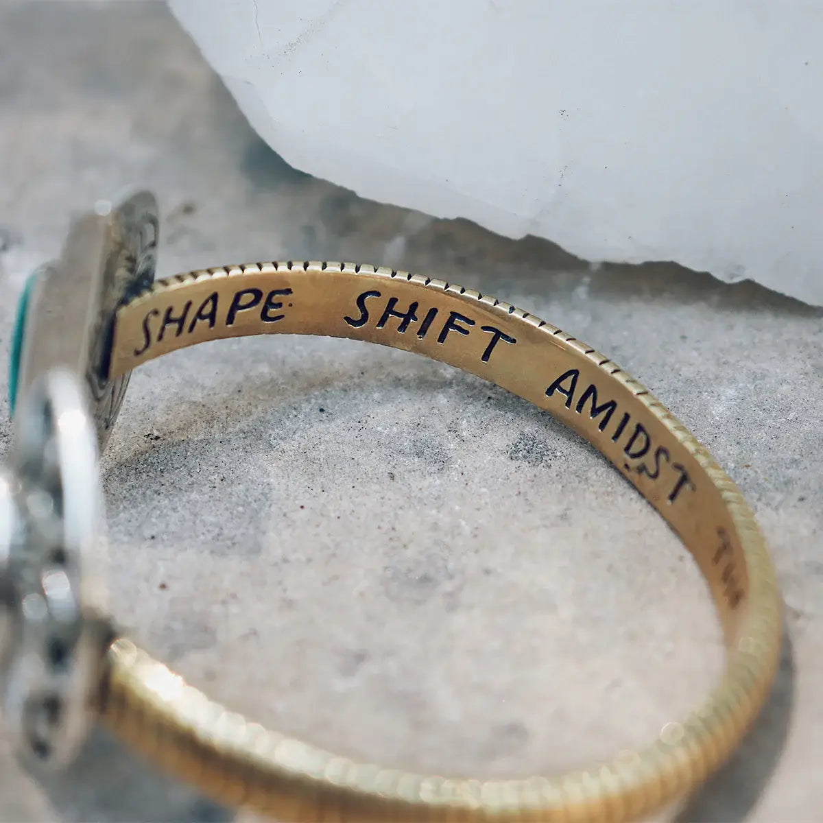 Natural Mystic Cuff | Turquoise, Brass with Sterling Silver | Bahgsu Jewels